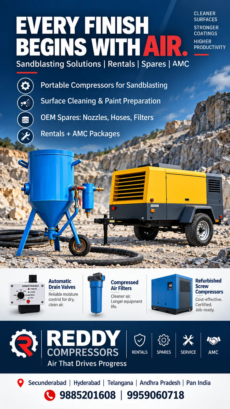 Portable compressors, spares and AMC for sandblasting