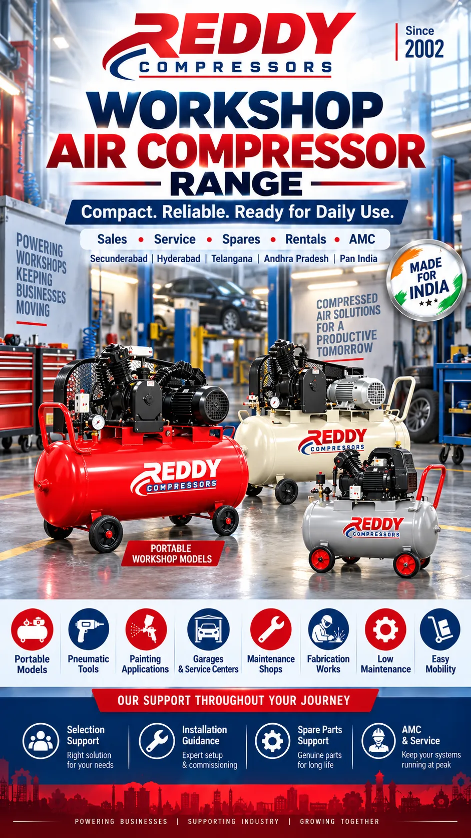 Workshop air compressor range, compact and ready for daily use