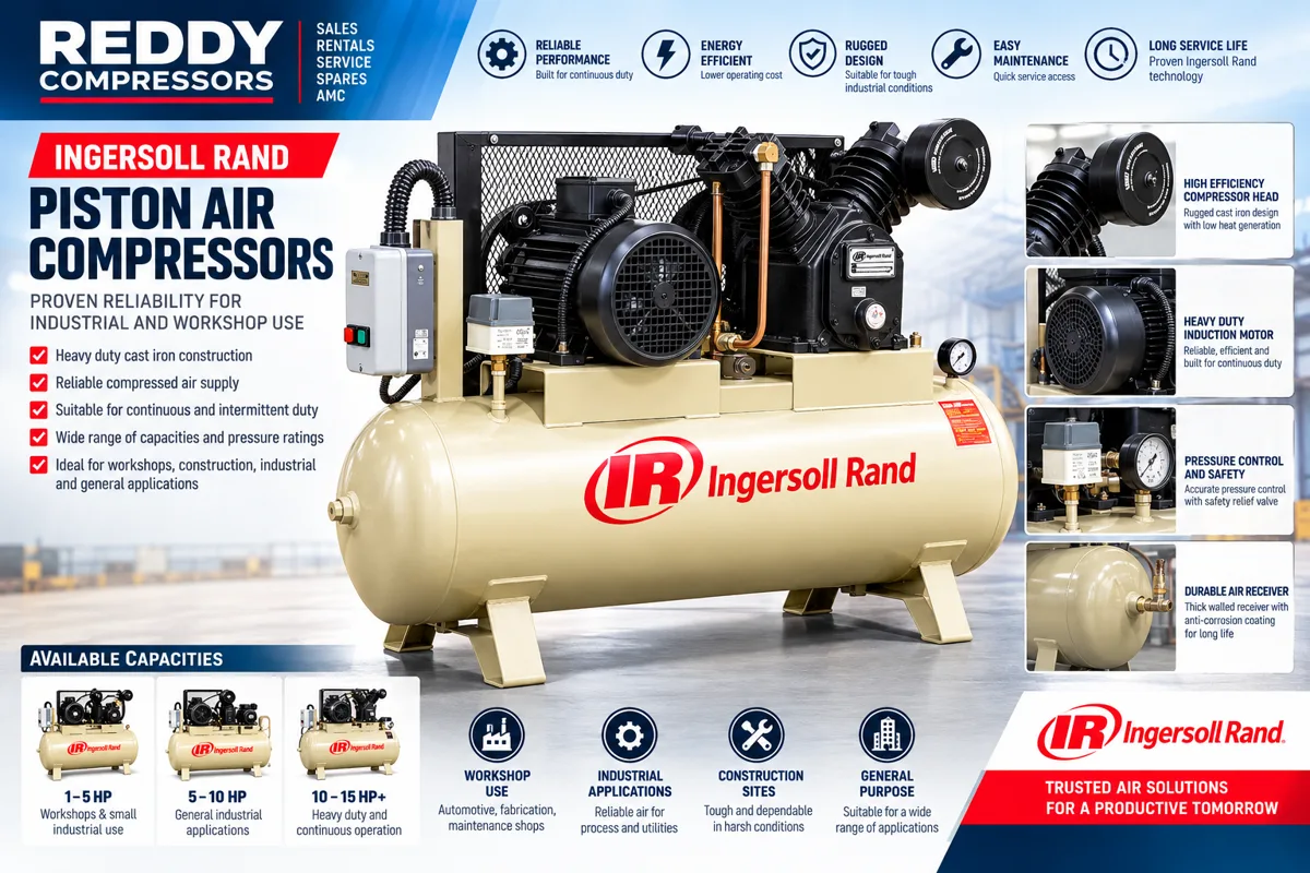 Ingersoll Rand piston air compressors for workshop and industrial use