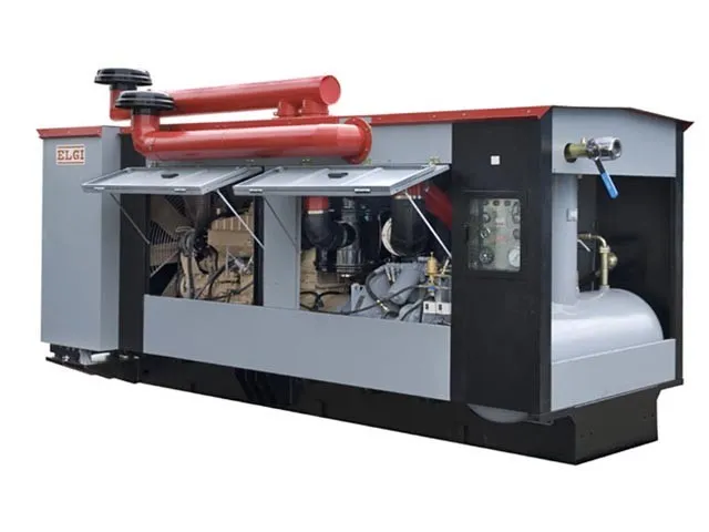Skid-mounted diesel compressor with open service doors