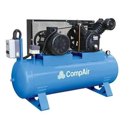 Blue CompAir reciprocating air compressor with belt guard and starter