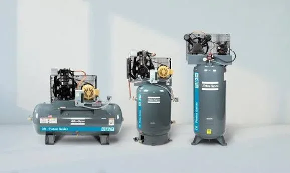 Atlas Copco CR piston series reciprocating compressors, horizontal and vertical models