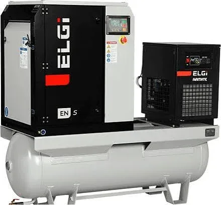 ELGi EN5 tank-mounted rotary screw compressor with Airmate dryer