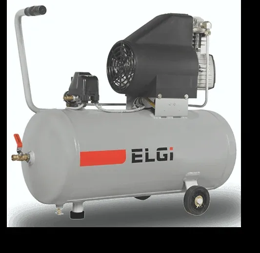 Grey ELGi portable wheeled piston compressor with handle