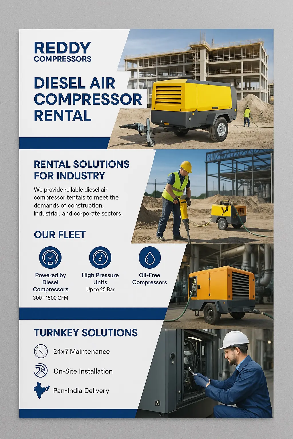 Portable diesel air compressor rental and service presentation